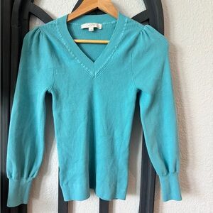 LOFT Blue V-Neck Knit Sweater Timeless Design